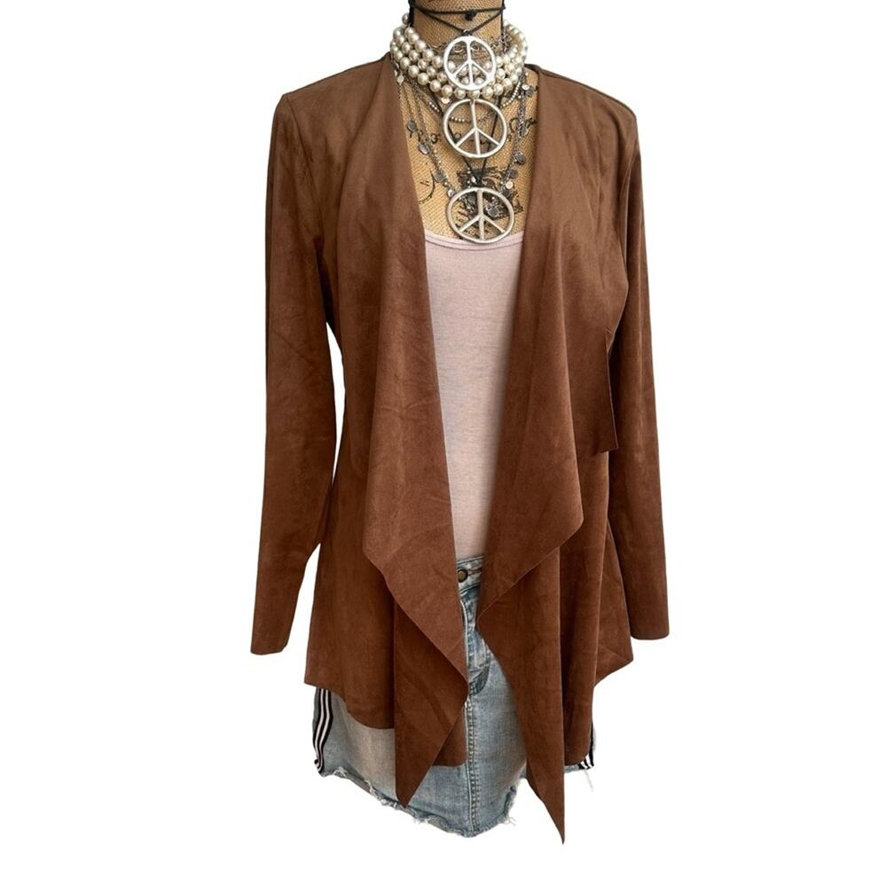 SOFT SURROUNDINGS women's faux suede jacket drape front lapel - SIZE L - LARGE